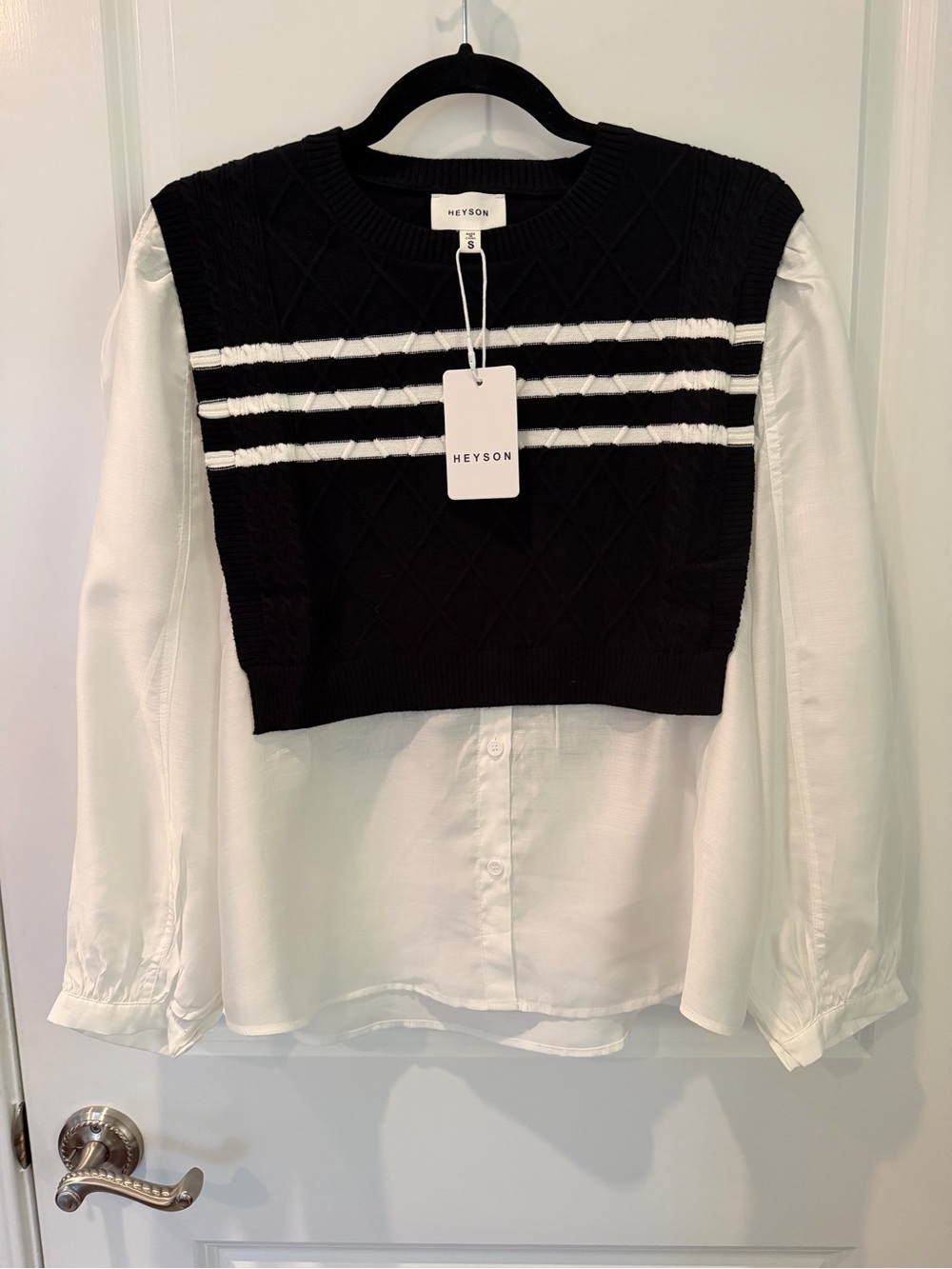 NWT HEYSON 2-in-1 Black Sweater Vest White Button Down Top Size S